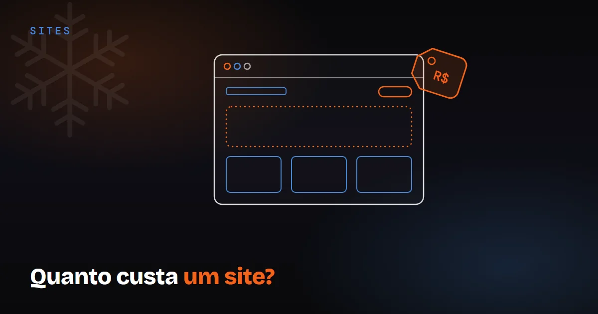 Ilustração de um site em wireframe com uma etiqueta de preço, representando o orçamento de um site profissional